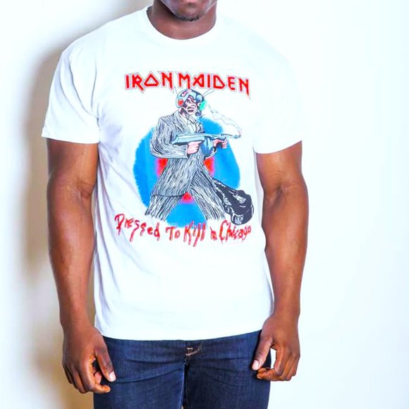 Iron Maiden Dressed to Kill in Chicago Original 2013 metal rock T-Shirt L NWT - Picture 1 of 4